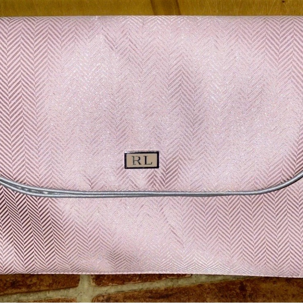 RL Pink Fold-Over Makeup Cosmetic Bag with Silver Trim